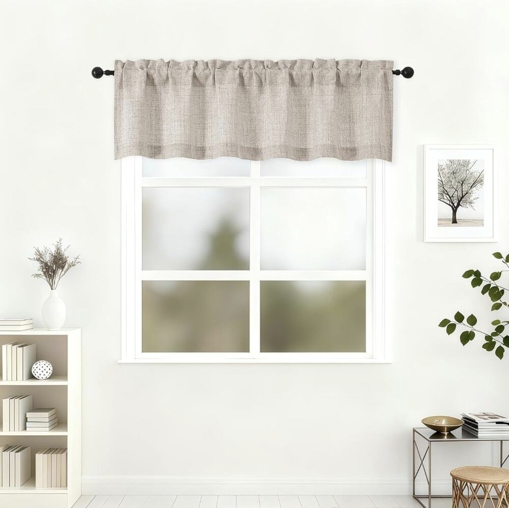 Lecloud Beige Faux Linen Light Filtering Valance 60x14 Rod Pocket NIB